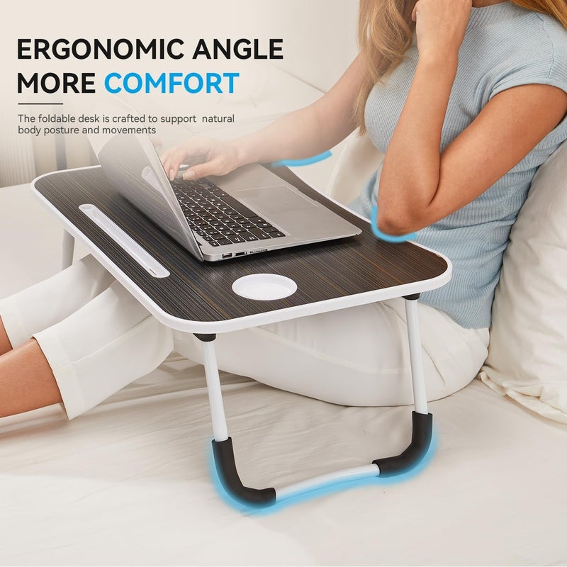 BUYIFY Folding Lap Desk, 23 Inch Portable Wood Black Laptop Bed Desk Lap Desk with Cup Holder, for Working Reading Writing, Eating, Watching Movies for Bed Sofa Couch Floor - Image 3